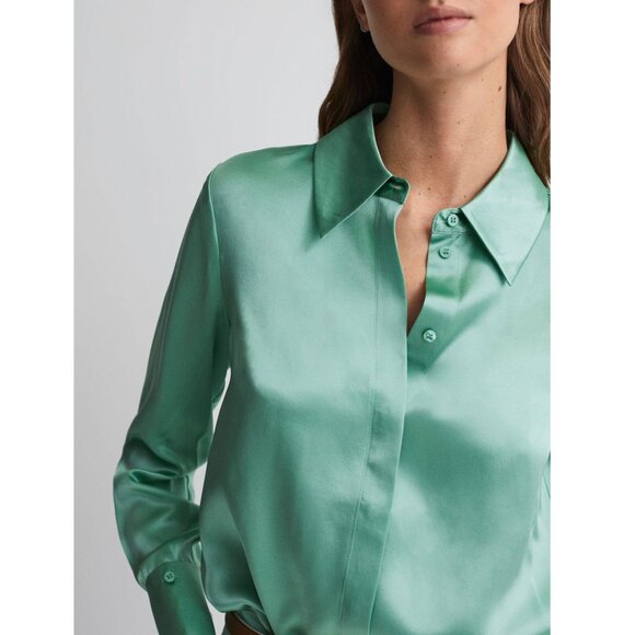 Reiss Haley Silk Satin Shirt in Aqua - Picture 4 of 4